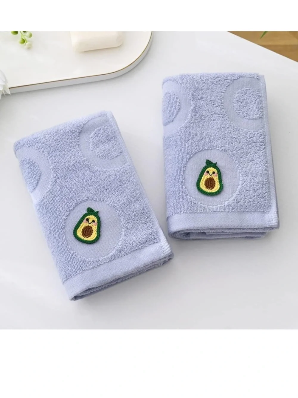 Light Blue Avocado Embroidered Hand Towel set